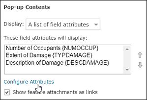 Lien Configurer les attributs dans le volet Configurer la fenêtre contextuelle