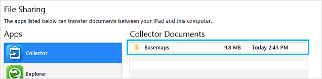Dossier Basemaps (Fonds de carte) dans iTunes