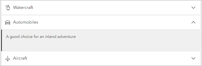 Trois widgets Text (Texte) dans un widget Accordion (Accordéon)