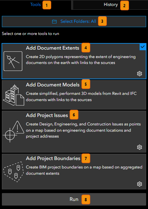 Mise en page de l’onglet Outils dans GeoBIM Mise en page de l’onglet Outils dans GeoBIM