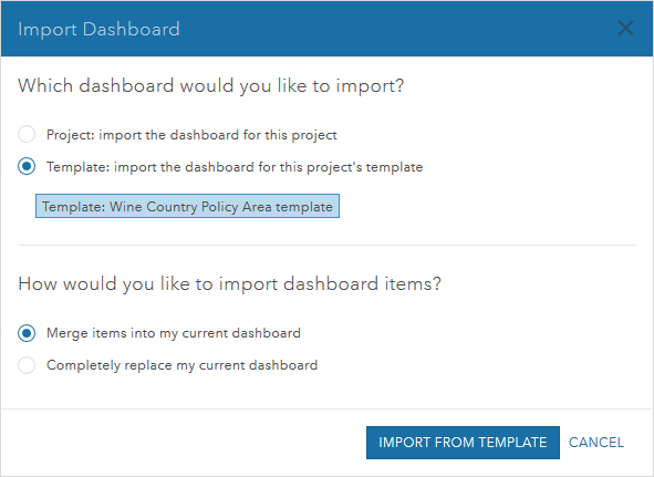 Importer un tableau de bord à partir d'un modèle