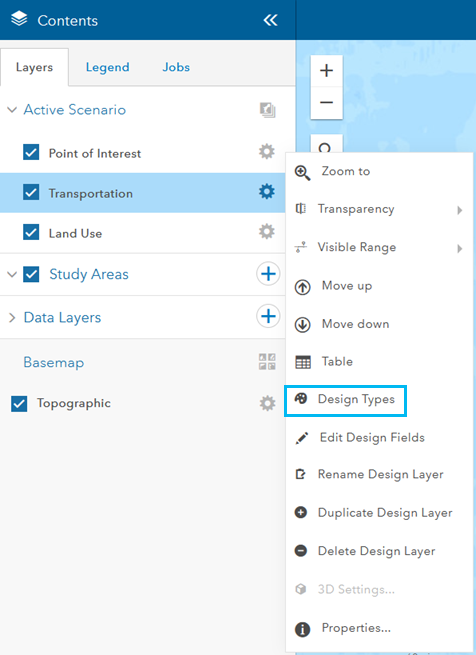 Option de menu Types de conception