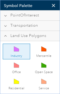 Fenêtre Palette de symboles avec sélection du symbole Industrie