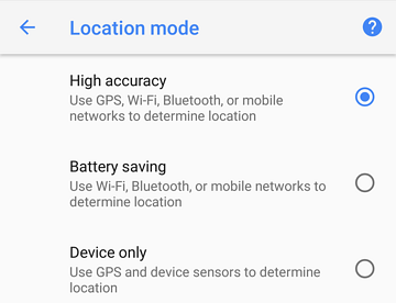 Paramètres de mode de localisation Android