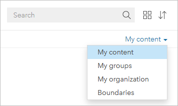 Choisissez My groups (Mes groupes), My organization (Mon organisation) ou Boundaries (Limites) dans le menu. Choisissez My groups (Mes groupes), My organization (Mon organisation) ou Boundaries (Limites) dans le menu.
