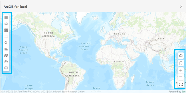 Fenêtre de carte ArcGIS for Excel