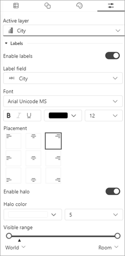 Onglet Layer Properties (Propriétés de la couche) avec options de configuration des étiquettes