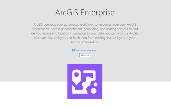 Page principale du connecteur ArcGIS Enterprise