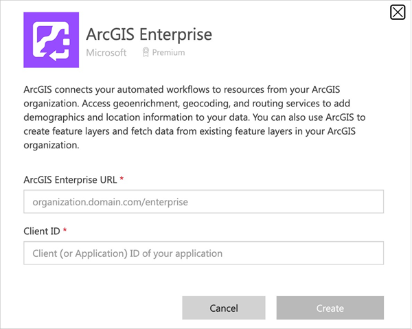 Fenêtre du connecteur ArcGIS Enterprise