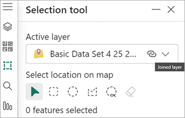 Fenêtre Selection tool (Outil de sélection) avec l’icône de couche jointe dans le champ Active layer (Couche active)