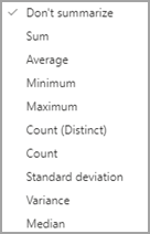 Menu des fonctions d’agrégation Microsoft Power BI