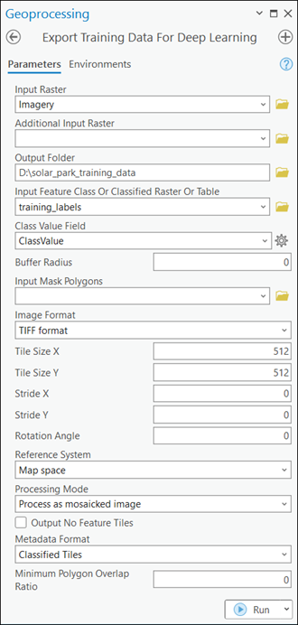 Paramètres de l’outil Exporter les données d’entraînement pour Deep Learning Paramètres de l’outil Exporter les données d’entraînement pour Deep Learning