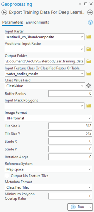 Paramètres de l’outil Exporter les données d’entraînement pour Deep Learning