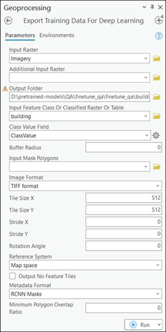 Paramètres de l’outil Exporter les données d’entraînement pour Deep Learning