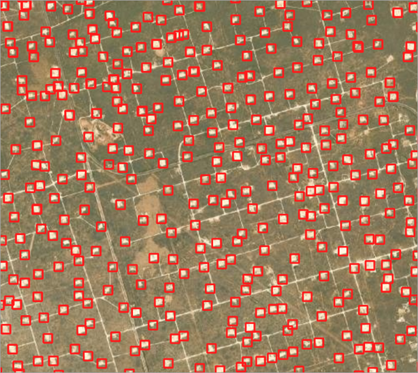 Zoom avant sur les plateformes de forage détectées dans la carte