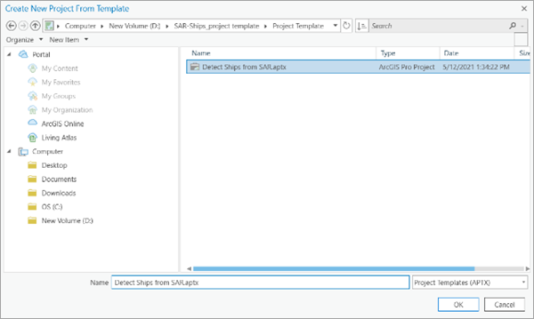 Sélectionnez le modèle de projet ArcGIS Pro téléchargé.