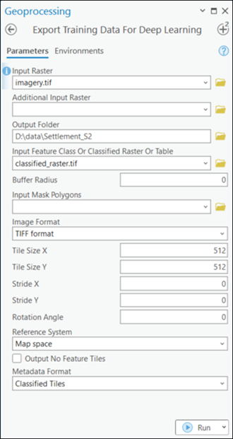 Paramètres de l’outil Exporter les données d’entraînement pour Deep Learning