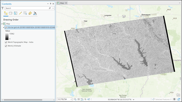 Données Sentinel-1 ajoutées à la carte.