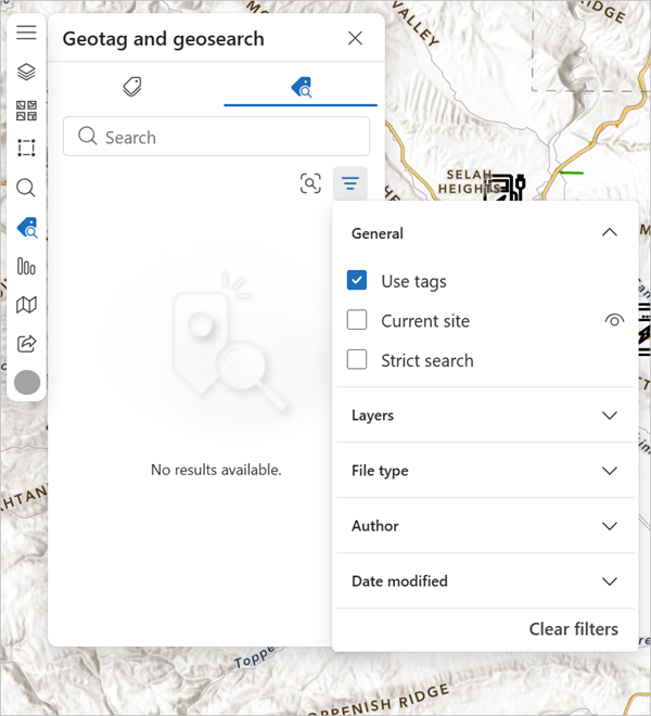 Fenêtre Search filters (Filtres de recherche)