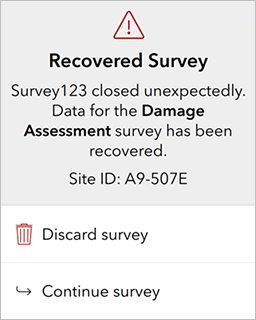 Boîte de dialogue Survey Recovered (Enquête récupérée)