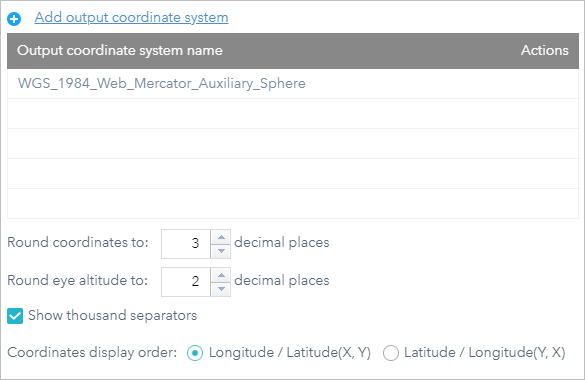 Fenêtre Configure Coordinate (Configurer les coordonnées)