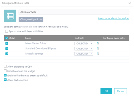 Configuration de la table attributaire