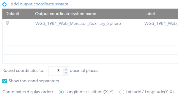 Fenêtre Configure Coordinate (Configurer les coordonnées)