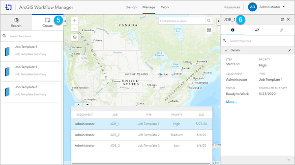 Page Gestion avec le volet de détails de la tâche