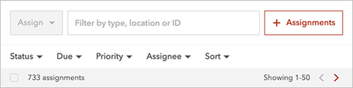 Options de filtrage de la liste des affectations