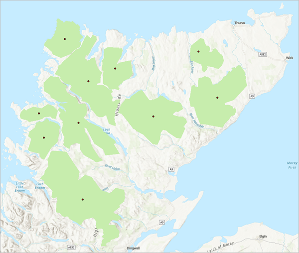 Centroidi per i terrotiri naturali in Scozia