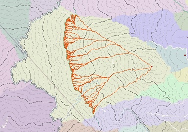 Mappa di percorsi con origine all'interno della destinazione poligono che presentano tutti lo stesso costo per tornare all'origine