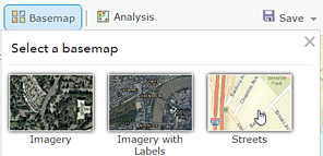 Basemap disponibili sono visualizzate come immagini di anteprima