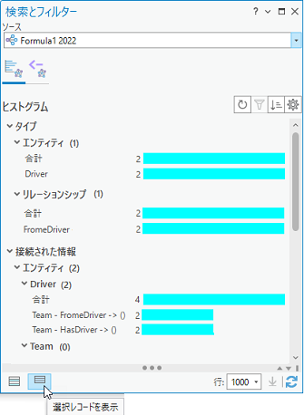 ヒストグラムを更新して、選択したエンティティとリレーションシップだけを反映します。