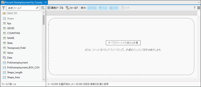 フィールド パネルと空の統計パネルを含むデータ エンジニアリング ビュー