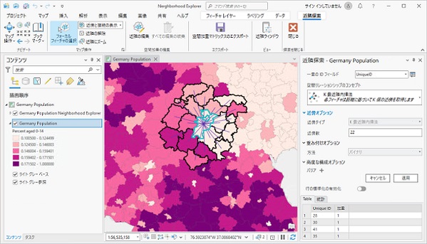 プロジェクト内の近隣探索ウィンドウおよびツール