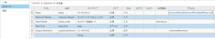 GetTravelDirections ツールのパラメーター