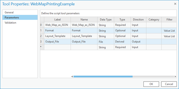 Sample script tool parameters Sample script tool parameters