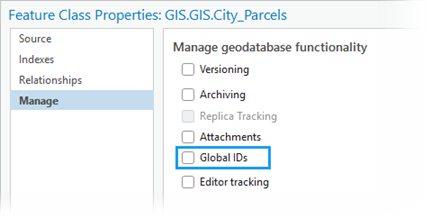 管理タブの Global ID オプション 管理タブの Global ID オプション