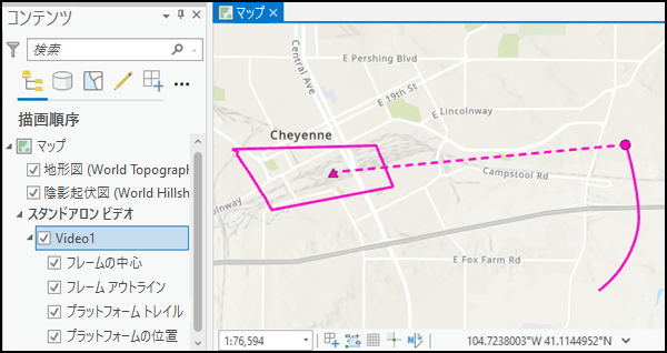 コンテンツ ウィンドウ内およびマップ上のビデオ ファイルおよび関連するエレメント コンテンツ ウィンドウ内およびマップ上のビデオ ファイルおよび関連するエレメント