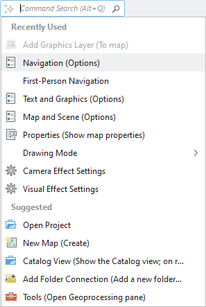 コマンド検索ボックスと、コマンドのドロップダウン メニュー コマンド検索ボックスと、コマンドのドロップダウン メニュー