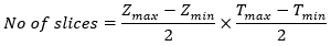 時間と標高のデータが指定された場合のスライスの総数の式