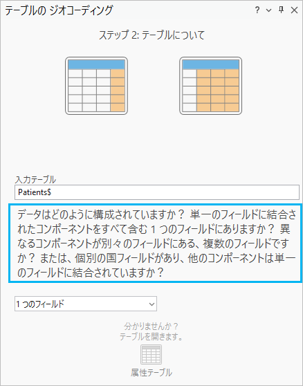 1 つのフィールドからのジオコード データ