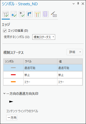 エッジは、その規制ステータスを使用してシンボル表示されます。