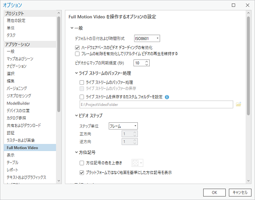 Full Motion Video を操作するプロジェクトのオプションを設定します。