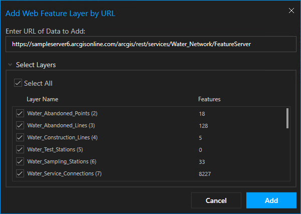 URL で Web フィーチャ レイヤーを追加 URL で Web フィーチャ レイヤーを追加