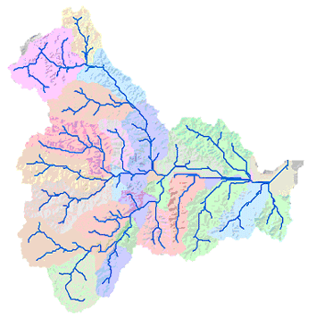 標高モデルから生成された河川ネットワークの例