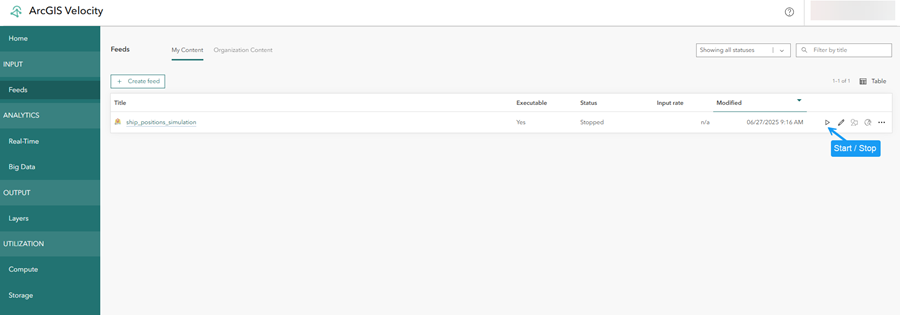 フィードを開始および停止するボタン フィードを開始および停止するボタン