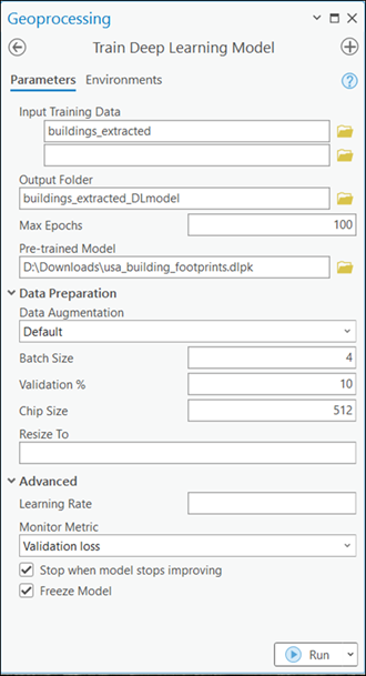 ディープ ラーニング モデルのトレーニング ツールのパラメーター