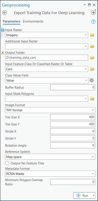 ディープ ラーニング用のトレーニング データをエクスポート ツールのパラメーター