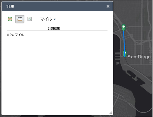 マップ上のジオメトリの距離計測結果